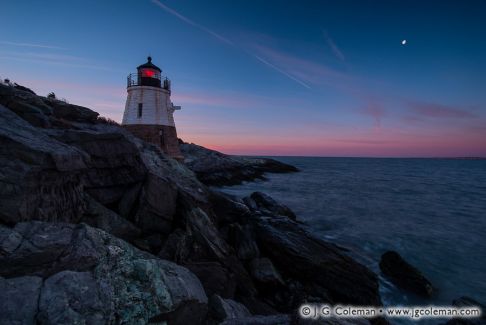 Castle Hill Lighthouse on Narraganset Bay, Newport, Rhode Island