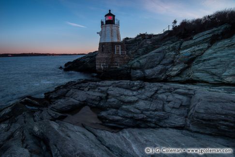 Castle Hill Lighthouse on Narraganset Bay, Newport, Rhode Island