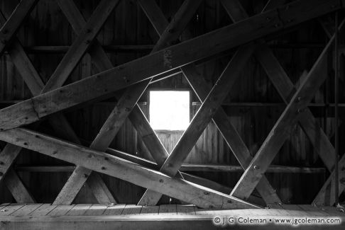 Timbers of the Town Lattice Truss structure of Bull's Bridge over the Housatonic River, Kent, Connecticut